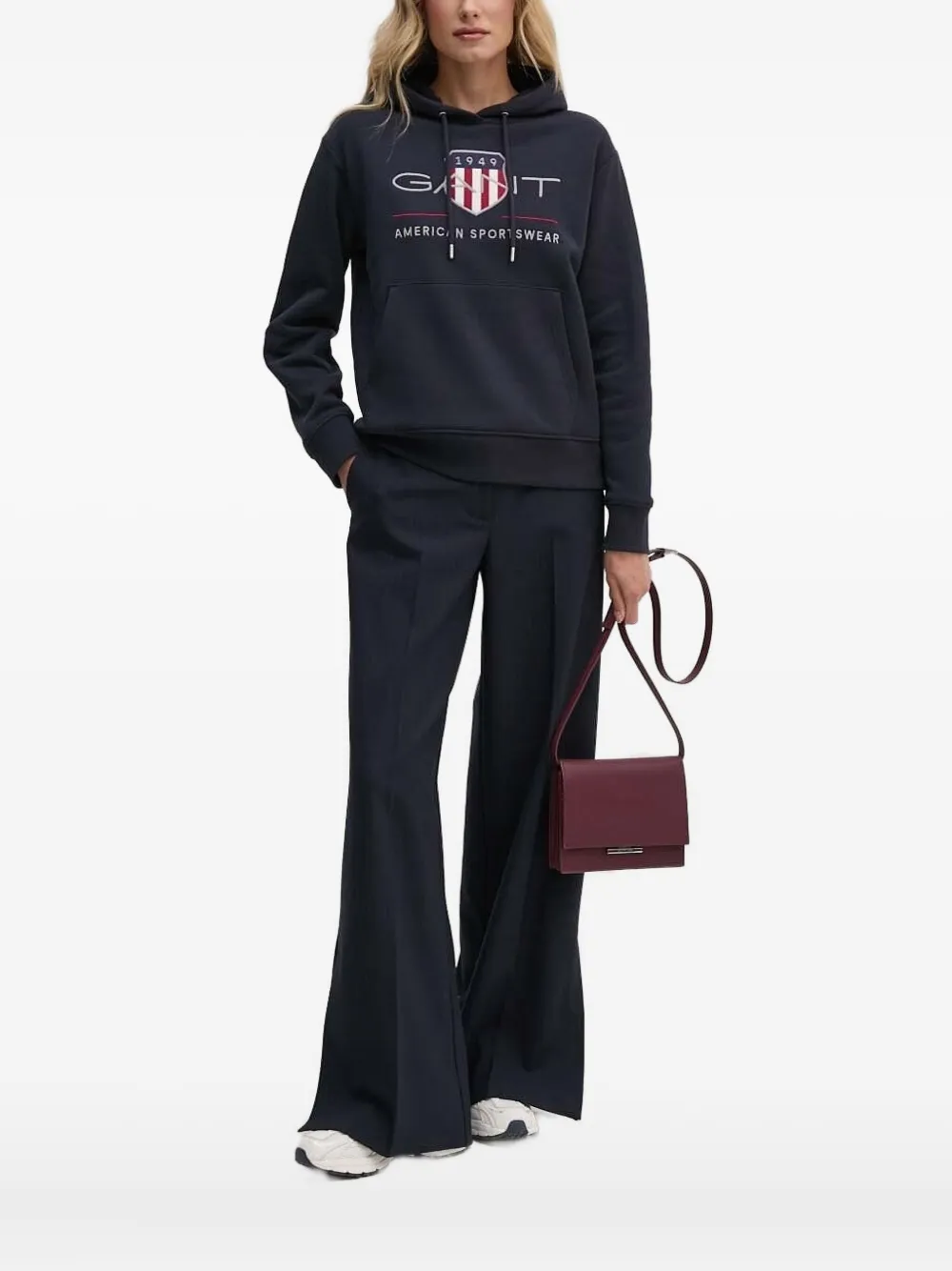 Gant Logo-embroidered Hoodie In Blue