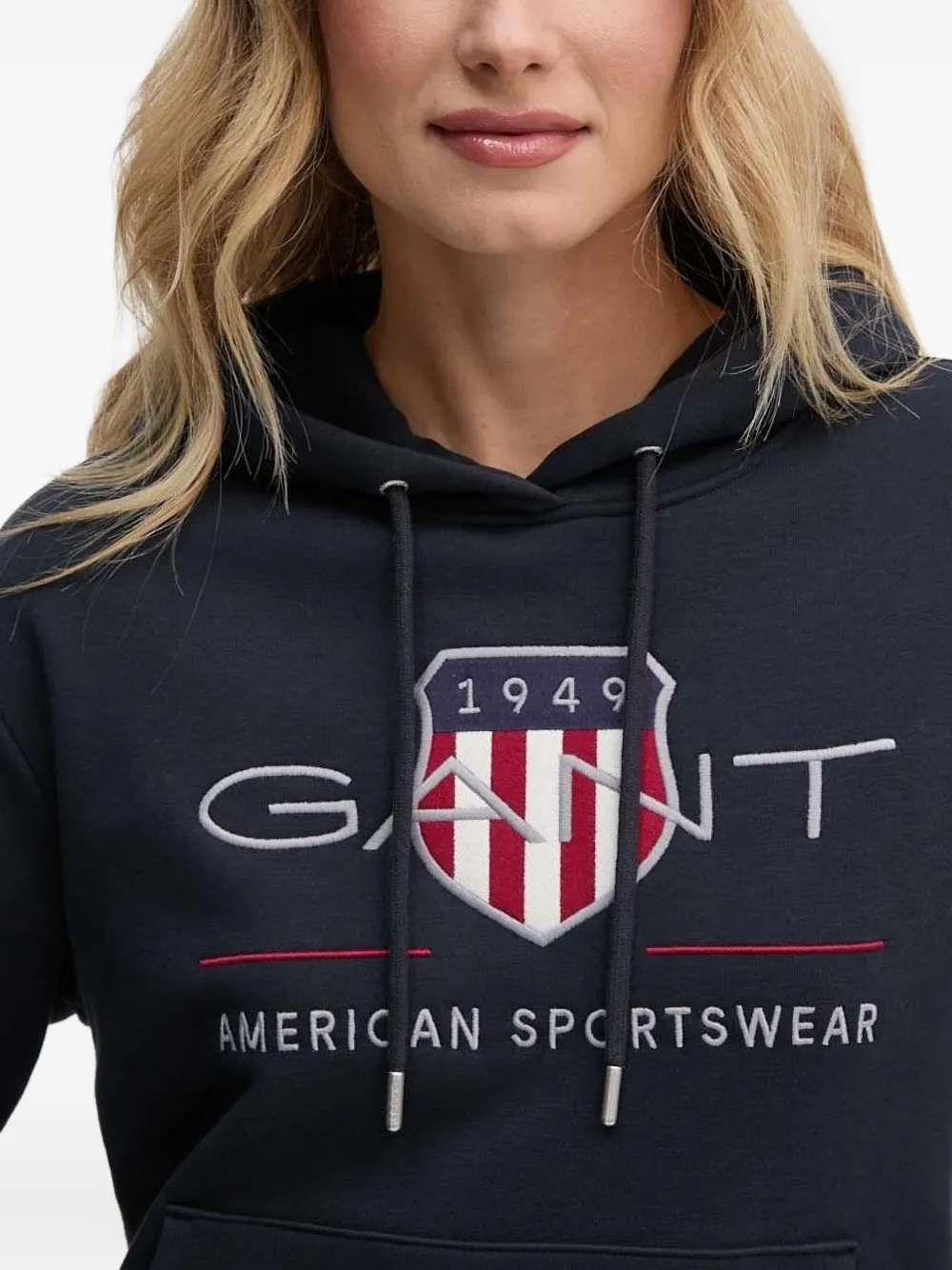 Gant logo-embroidered hoodie Blauw