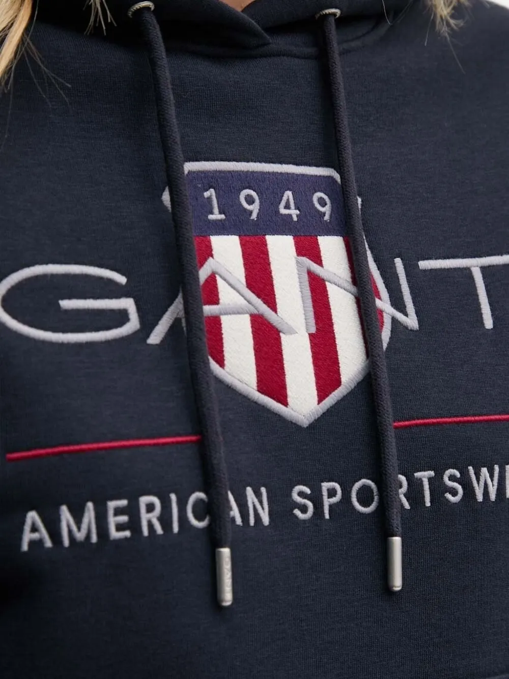 Gant logo-embroidered hoodie Blauw