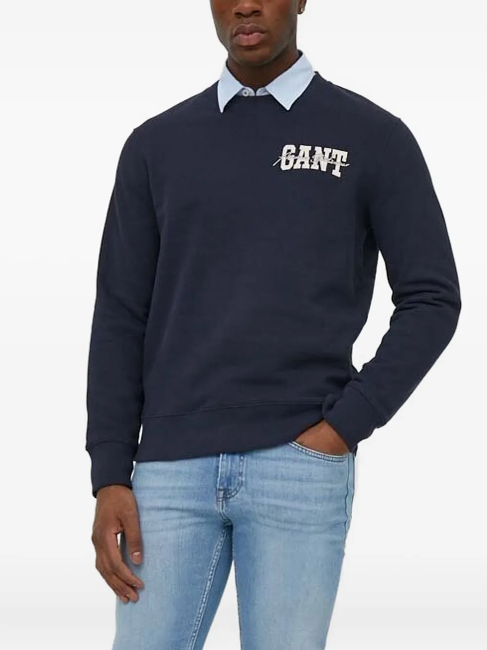 Gant Sweater met geborduurd logo Blauw