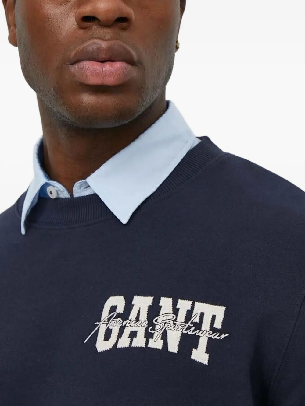 Gant Sweater met geborduurd logo Blauw