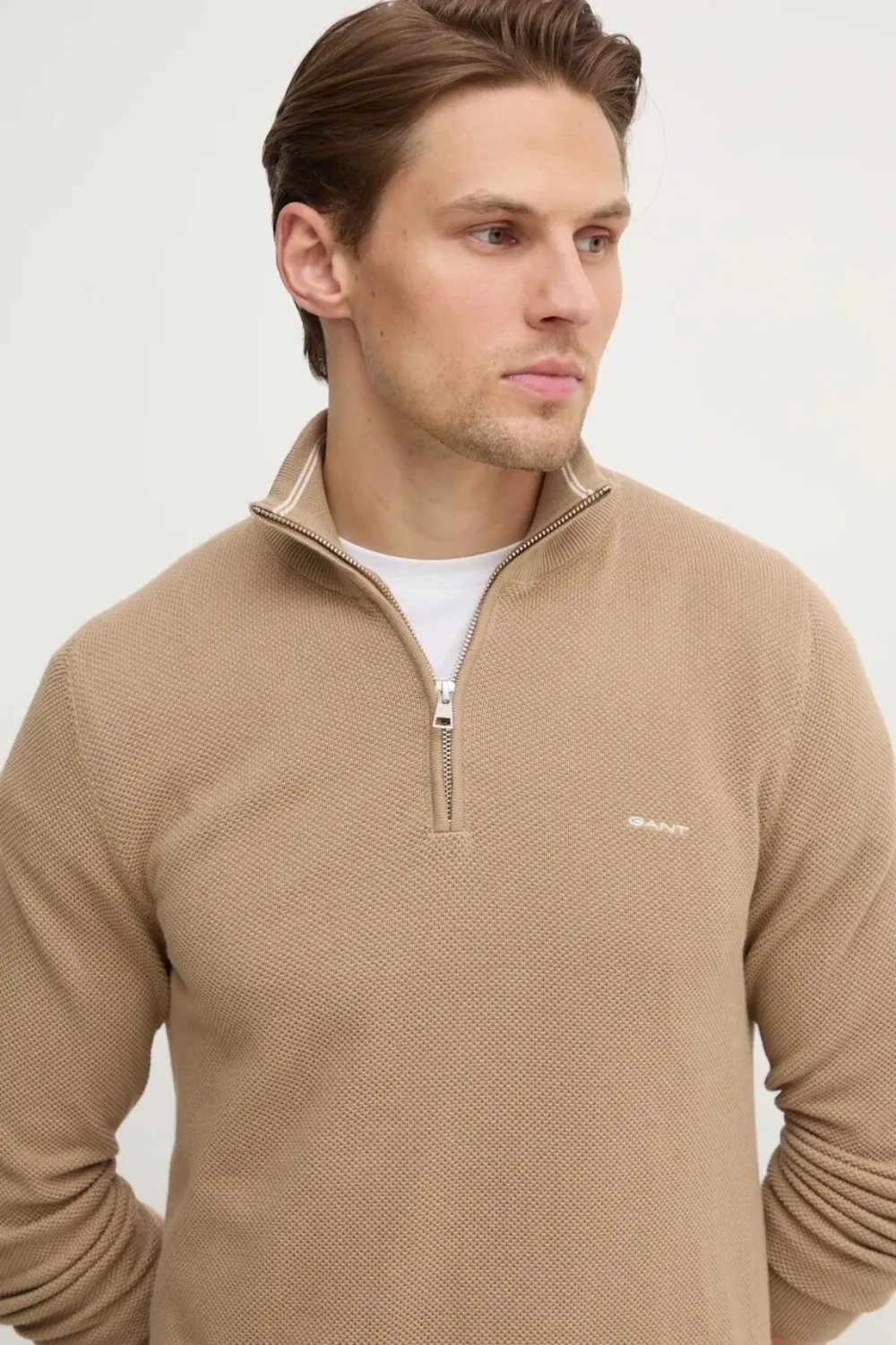 Gant Half-zip Sweater In Nude
