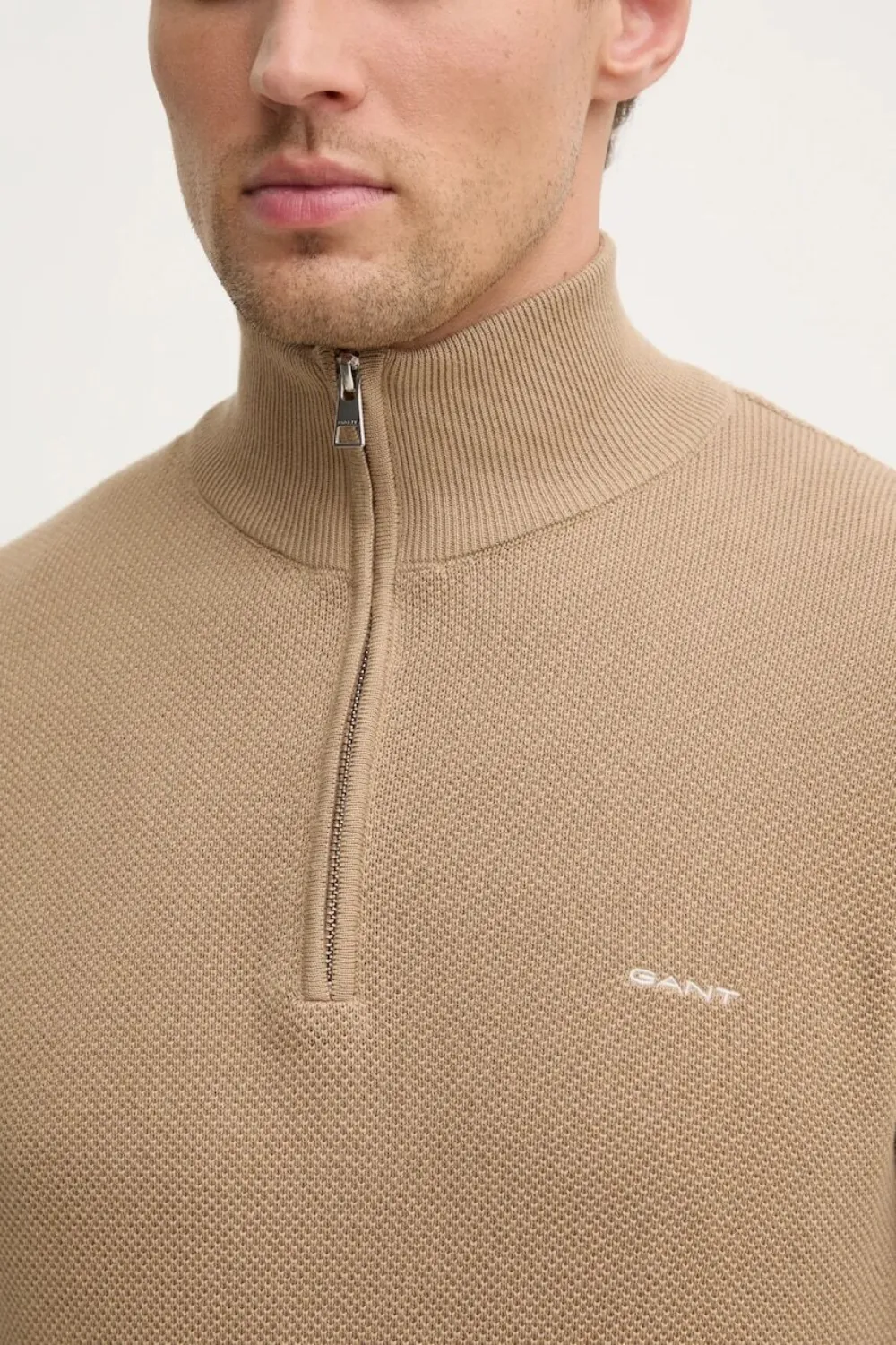 Gant Half-zip Sweater In Nude