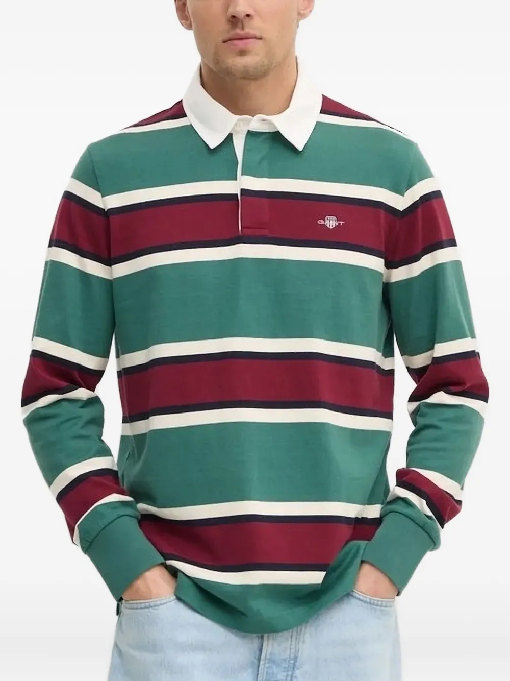 Gant long-sleeved striped polo shirt Groen