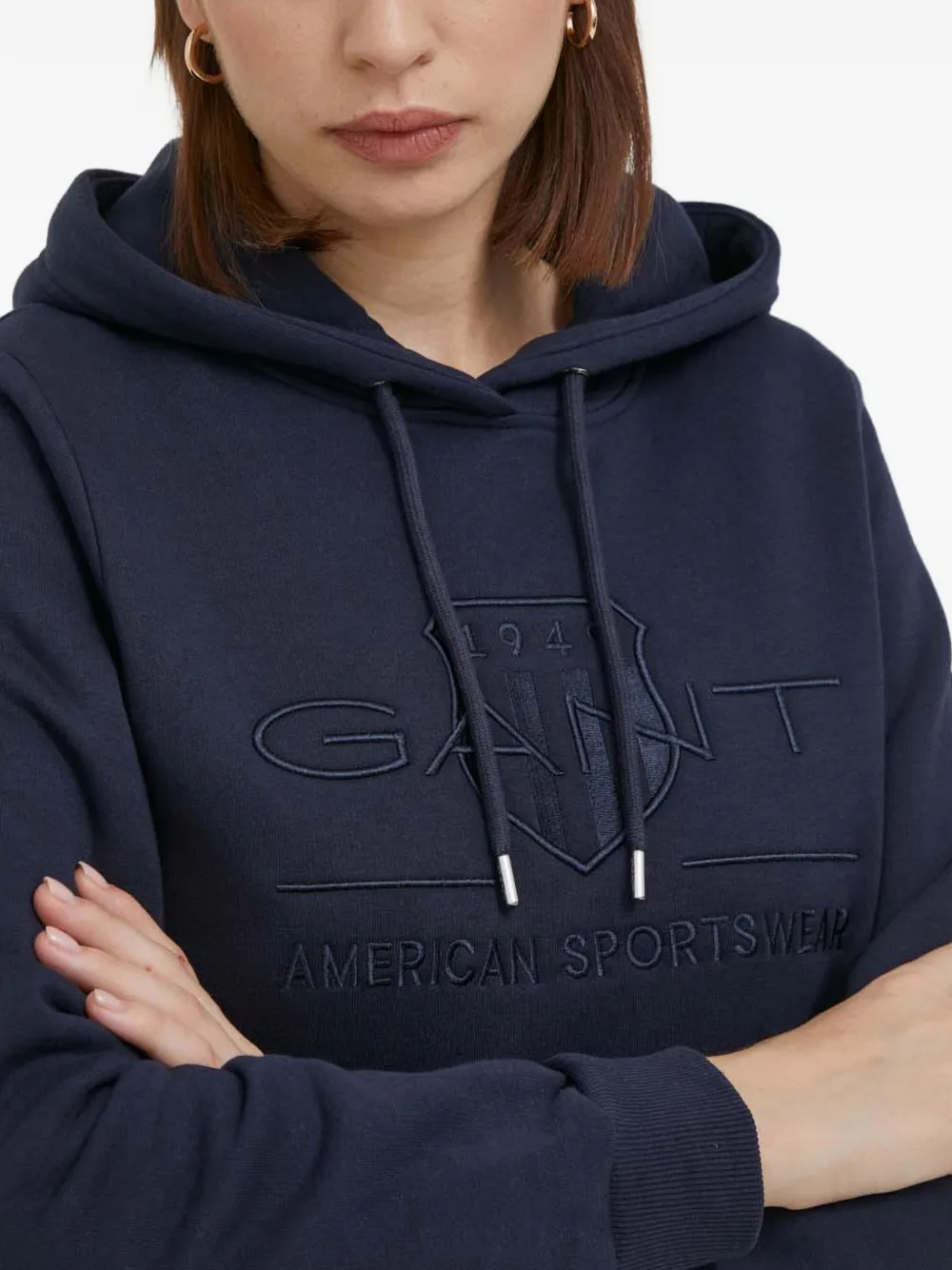 Gant Hoodie met geborduurd logo Blauw