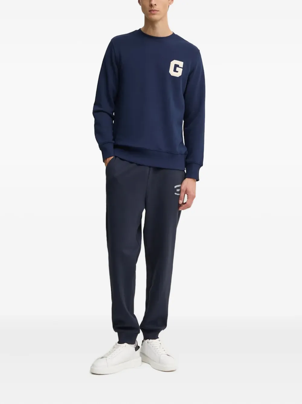 Gant Sweater met ronde hals en patch - Blauw