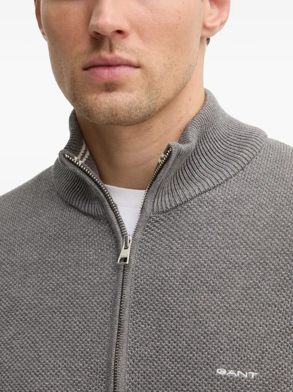 Gant Vest met rits en textuur Grijs