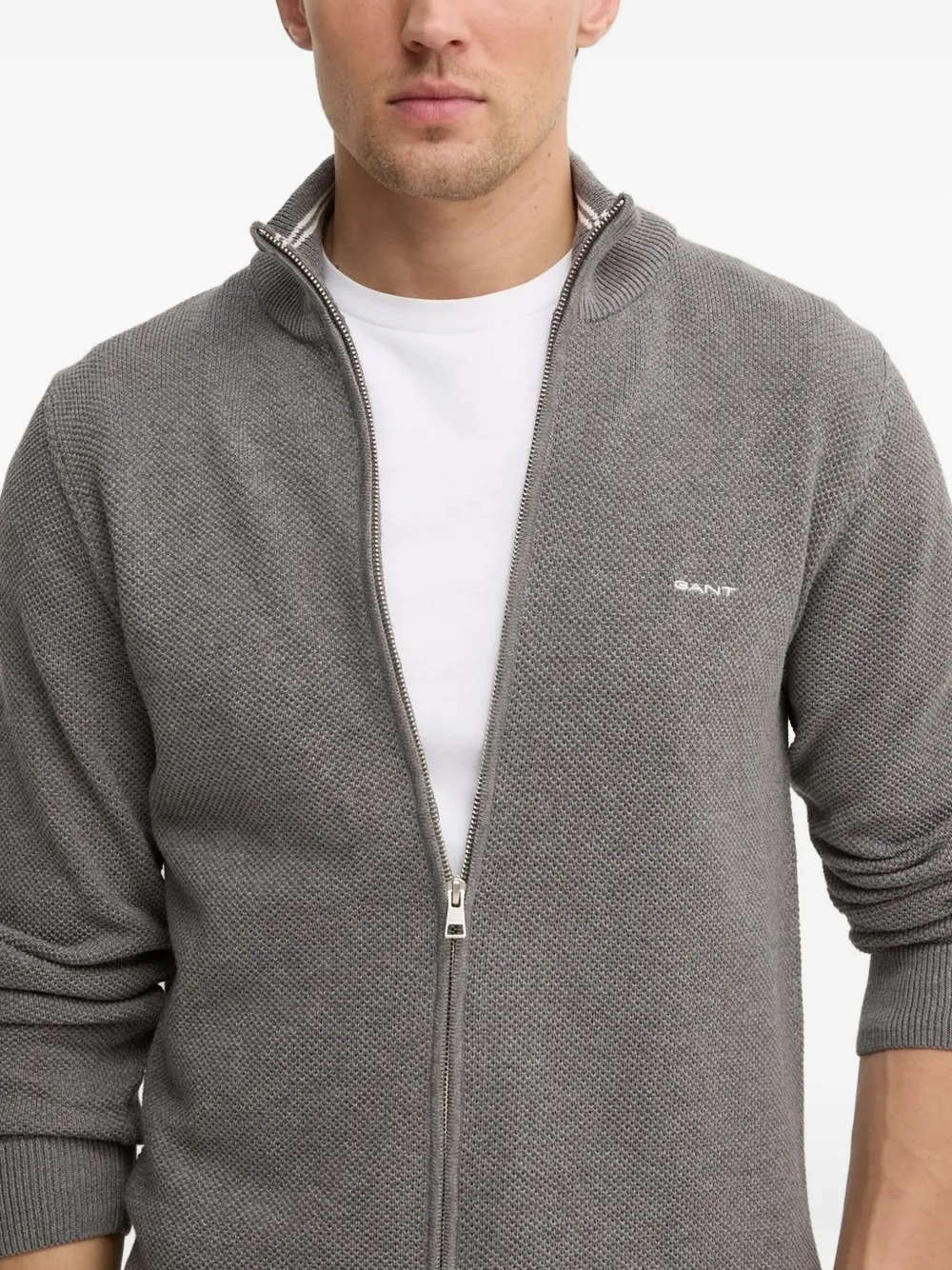 Gant Vest met rits en textuur Grijs