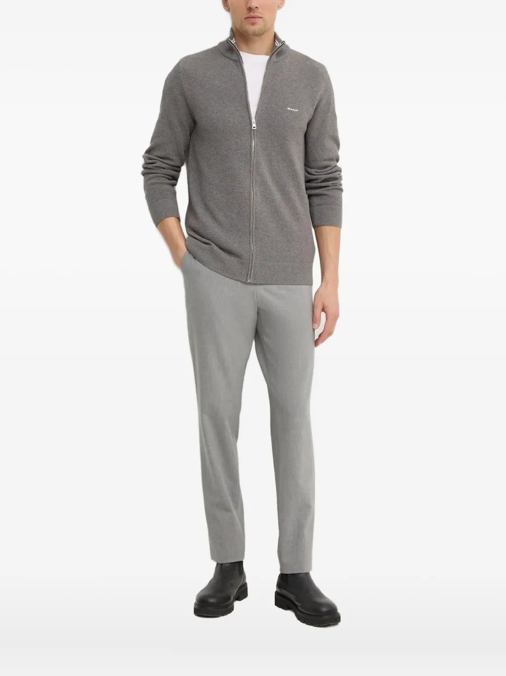 Gant Vest met rits en textuur Grijs