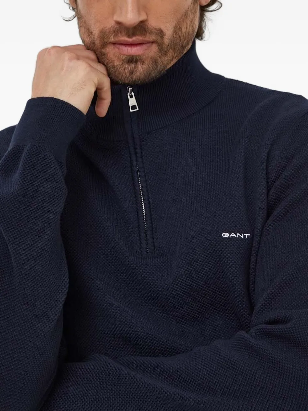 Gant Trui met halve rits en textuur Blauw