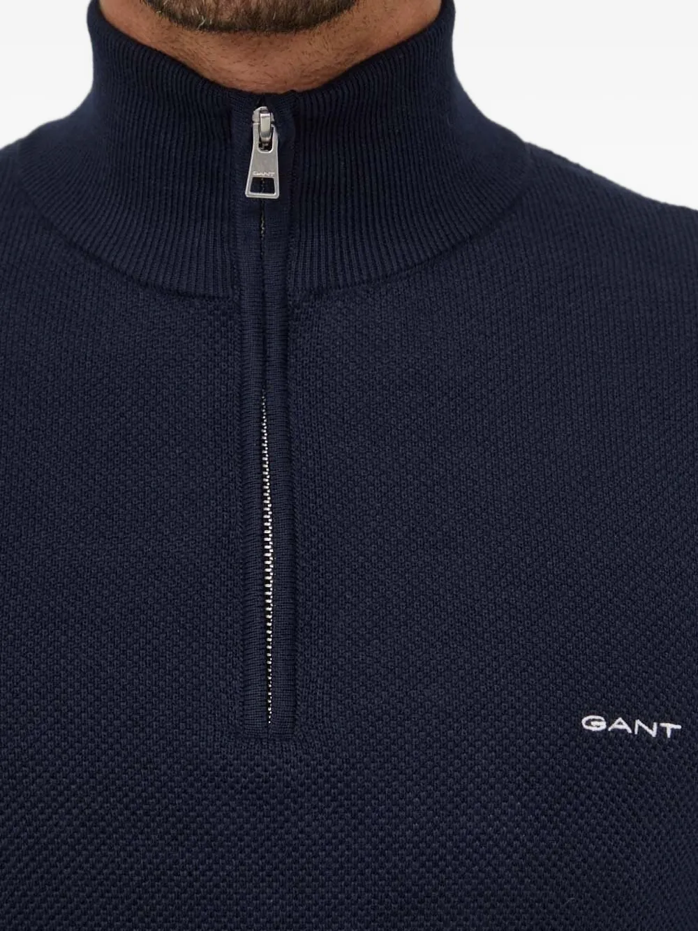 Gant Trui met halve rits en textuur Blauw