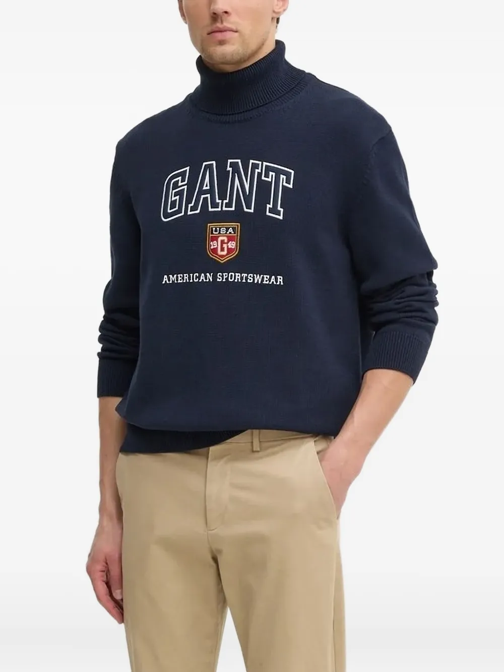 Gant logo-embellished turtleneck sweater Blauw