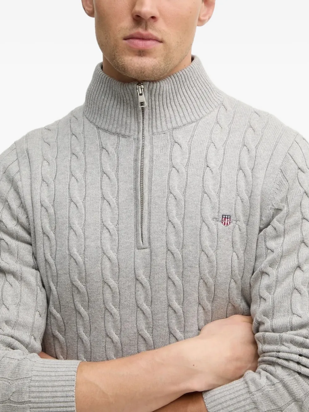 Gant cable-knit half-zip sweater Grijs