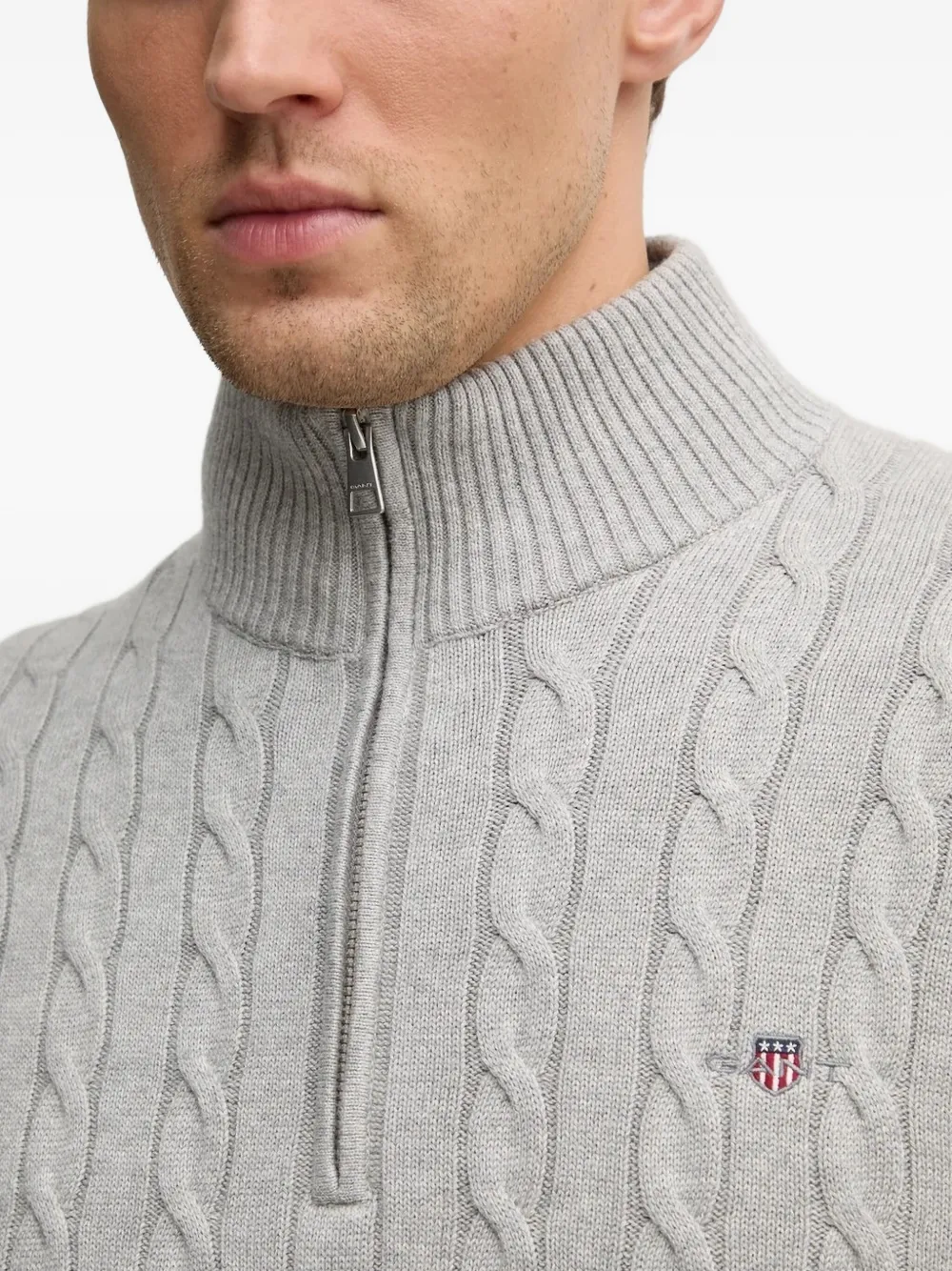 Gant cable-knit half-zip sweater Grijs