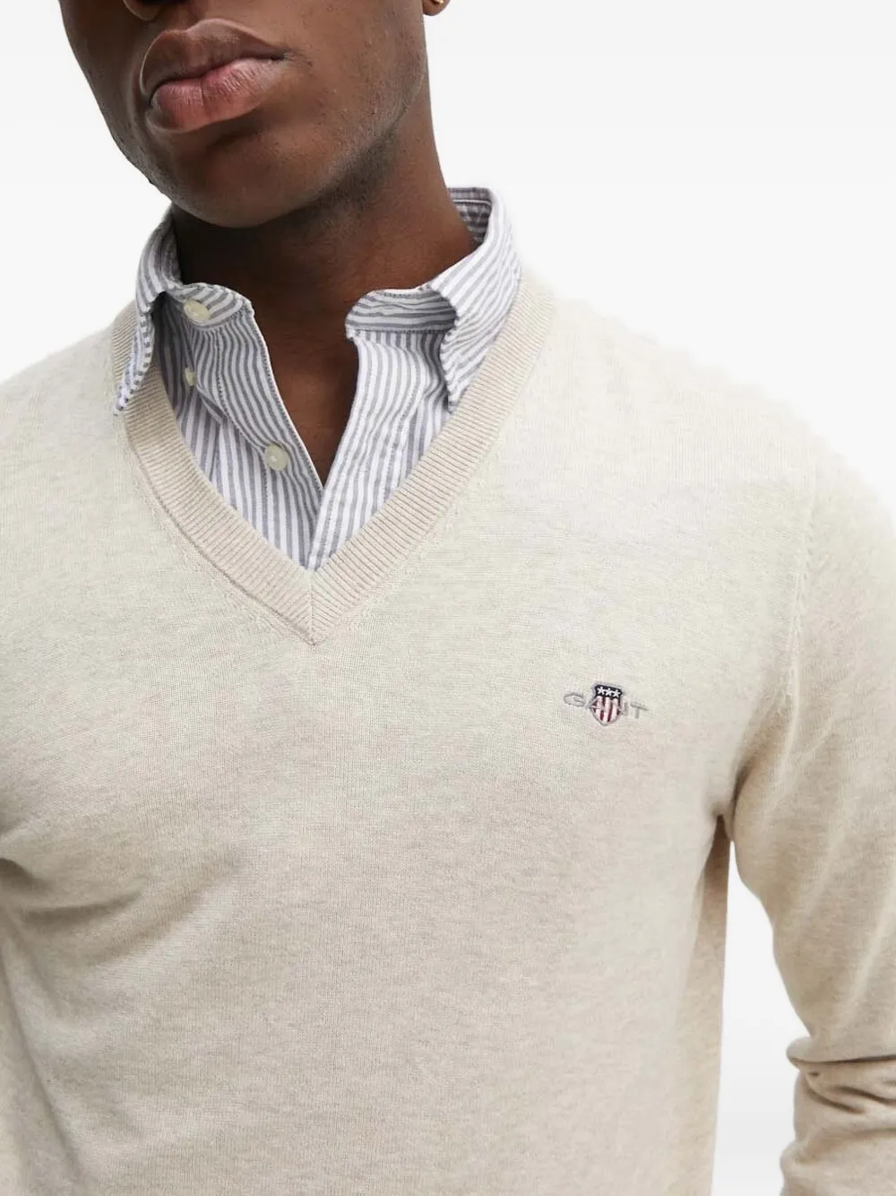Gant V-neck logo sweater - Beige
