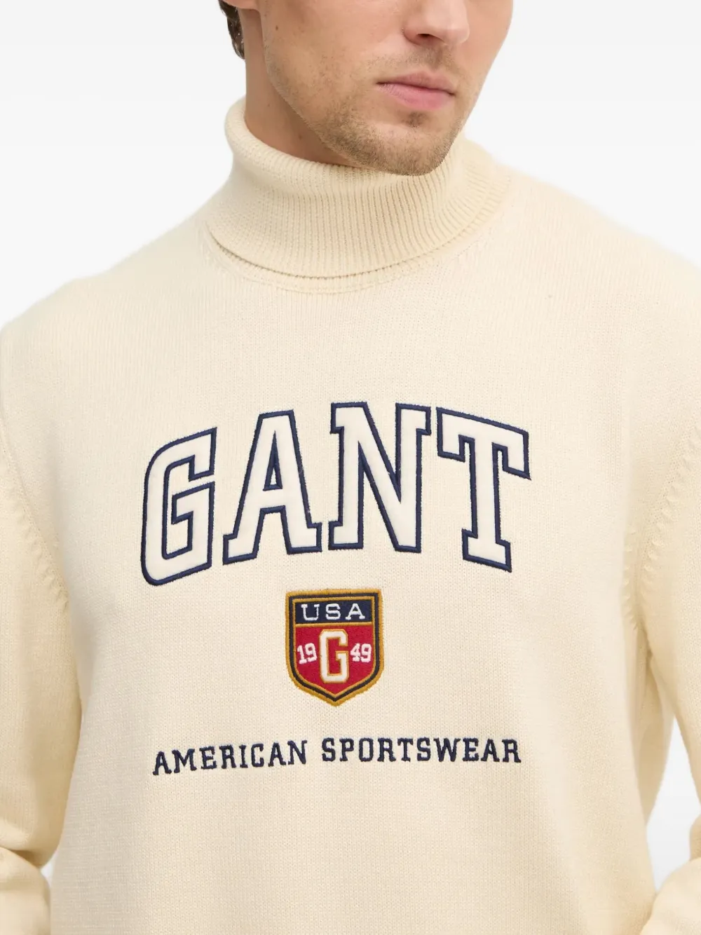 Gant Logo-lettering Turtleneck Sweater In Neutral