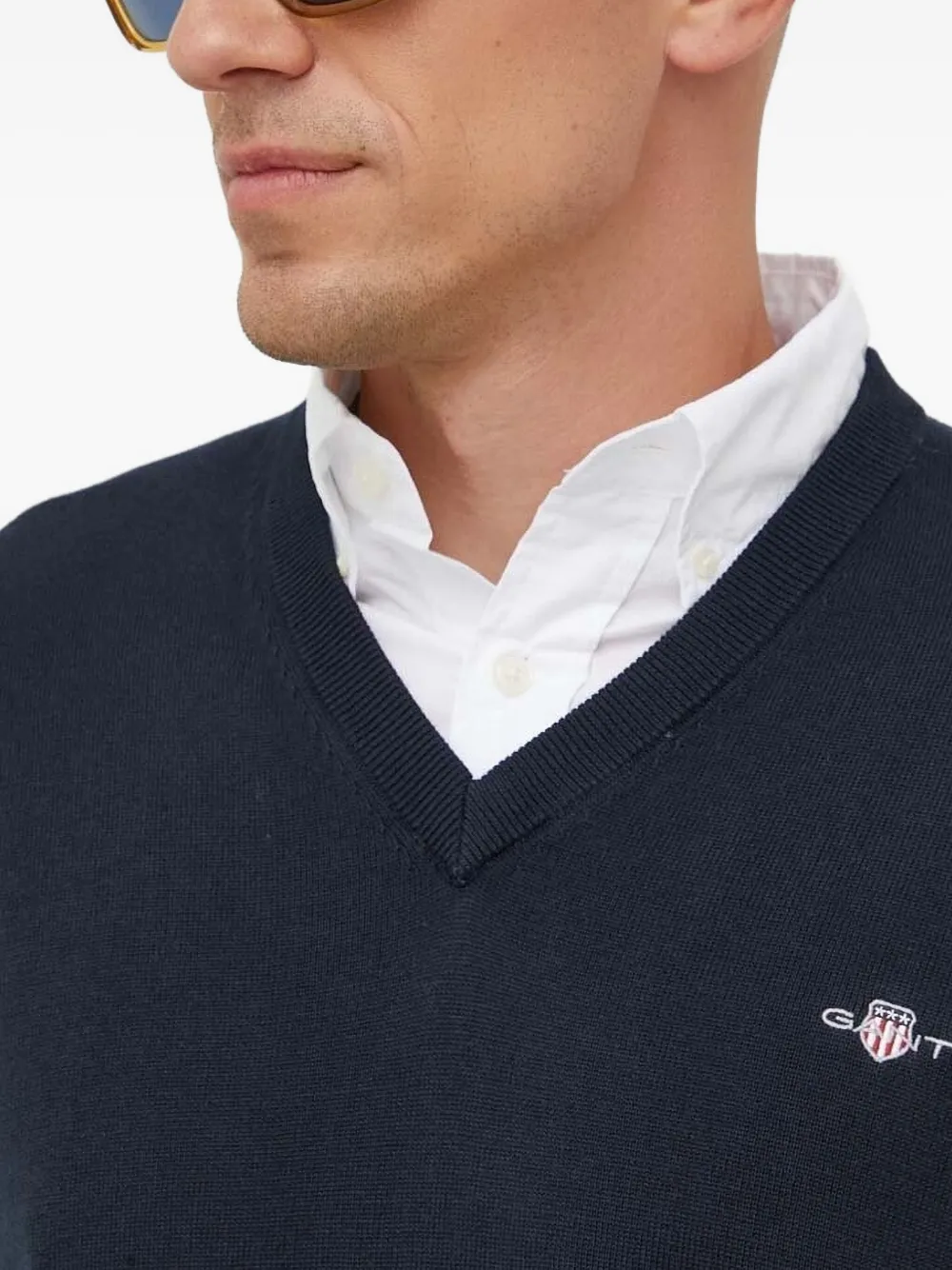 Gant Trui met V-hals en logo Blauw