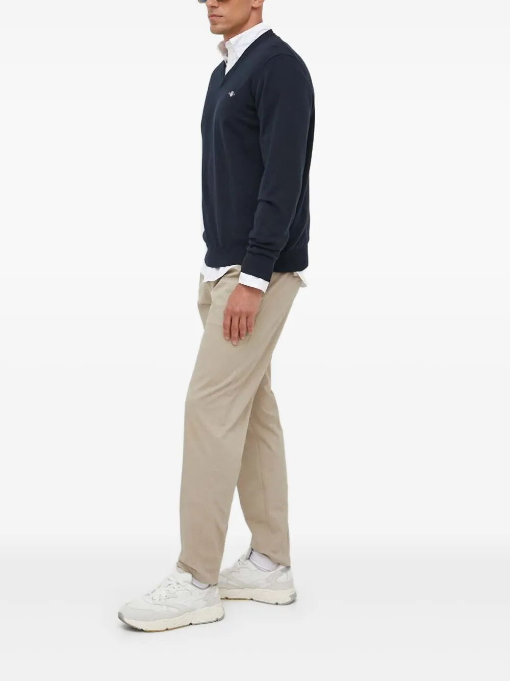 Gant Trui met V-hals en logo Blauw