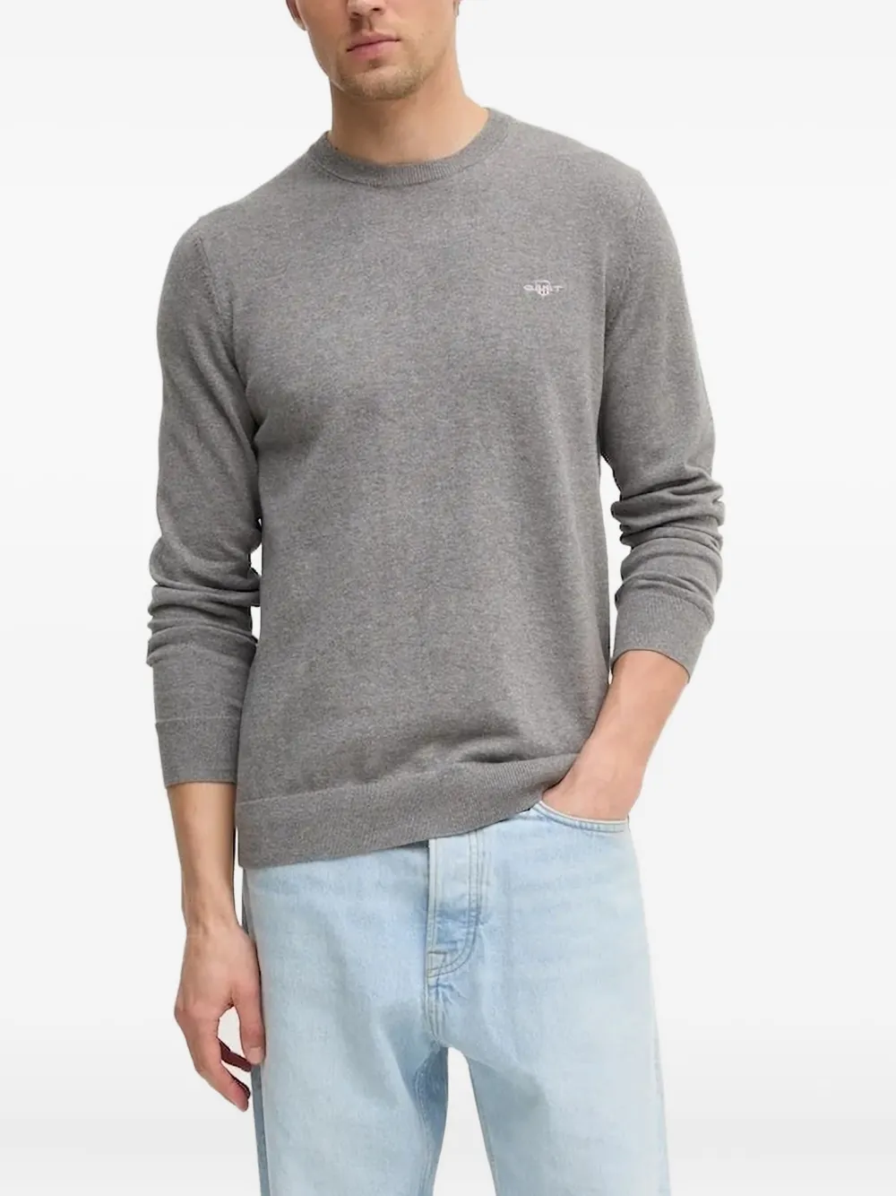 Gant Trui met geborduurd logo en ronde hals Grijs