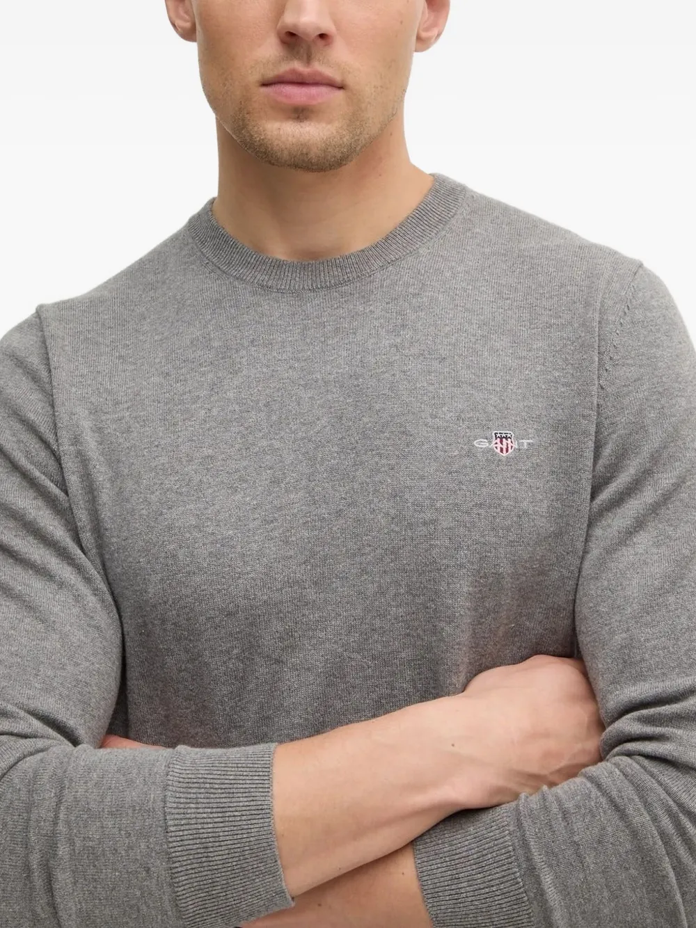 Gant Trui met geborduurd logo en ronde hals Grijs