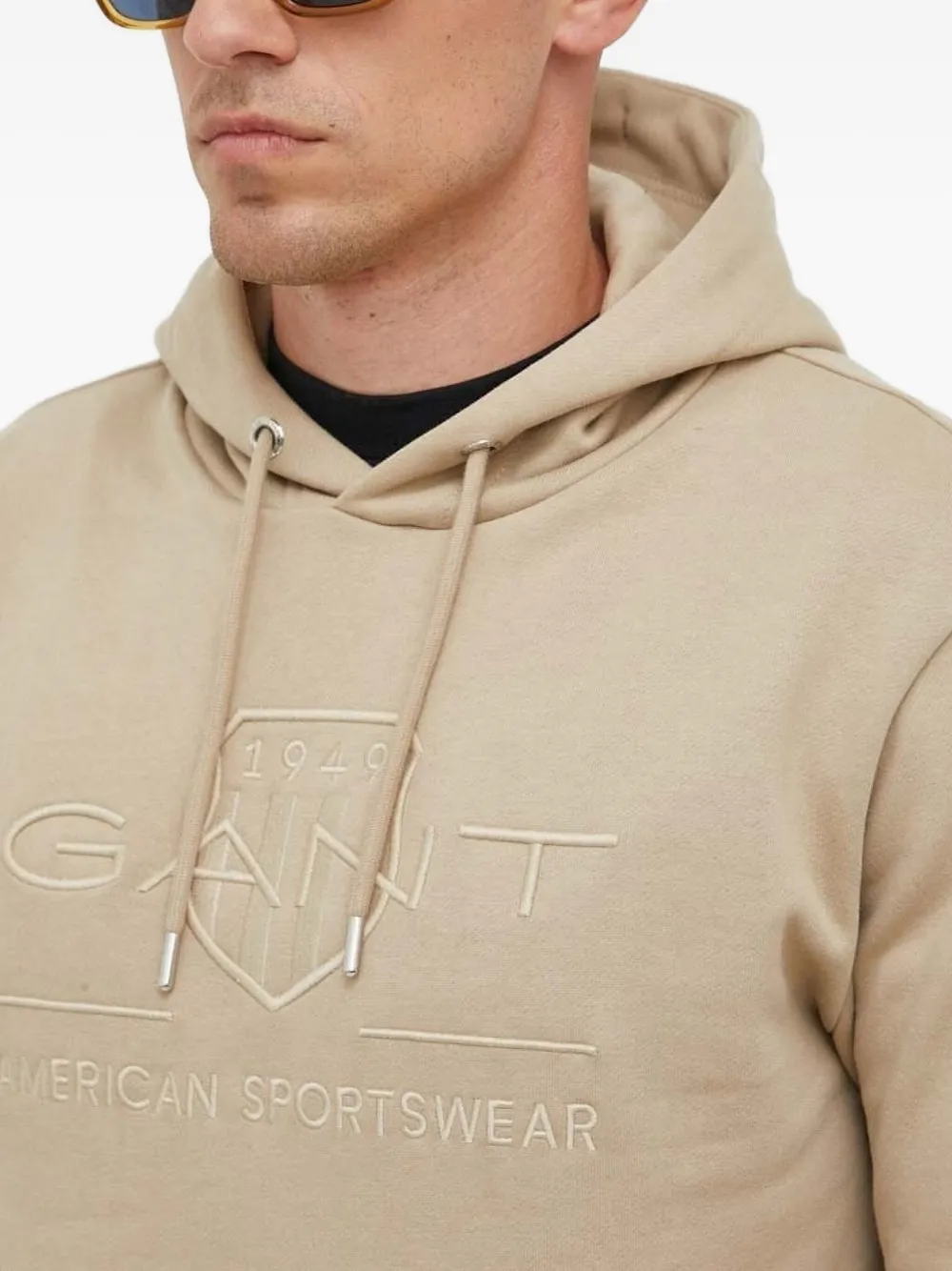 Gant Tonal Shield Embroidered-logo Hoodie In Neutral