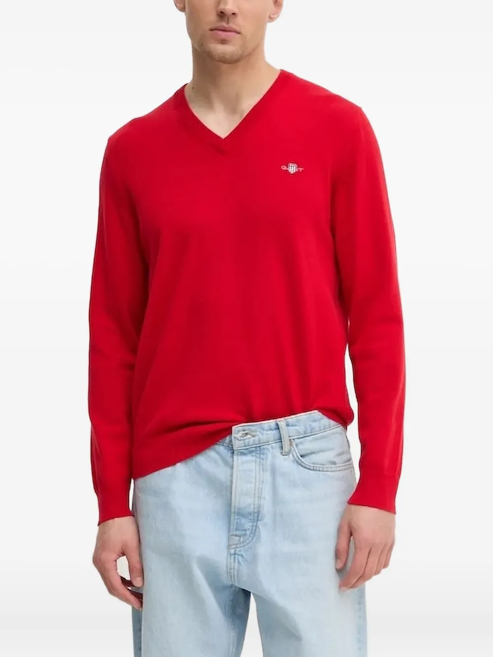 Gant Trui met geborduurd logo en V-hals Rood