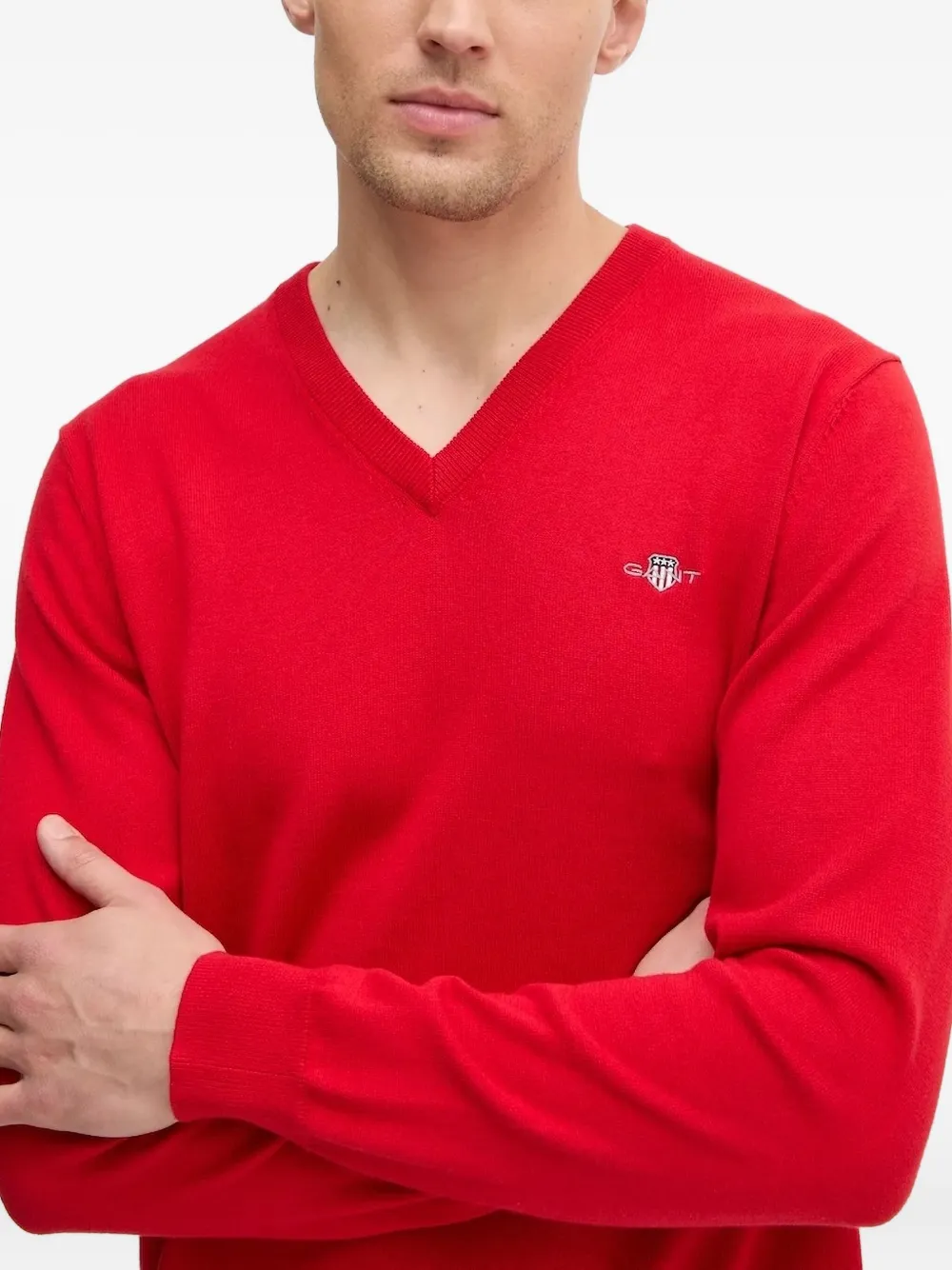 Gant Trui met geborduurd logo en V-hals Rood