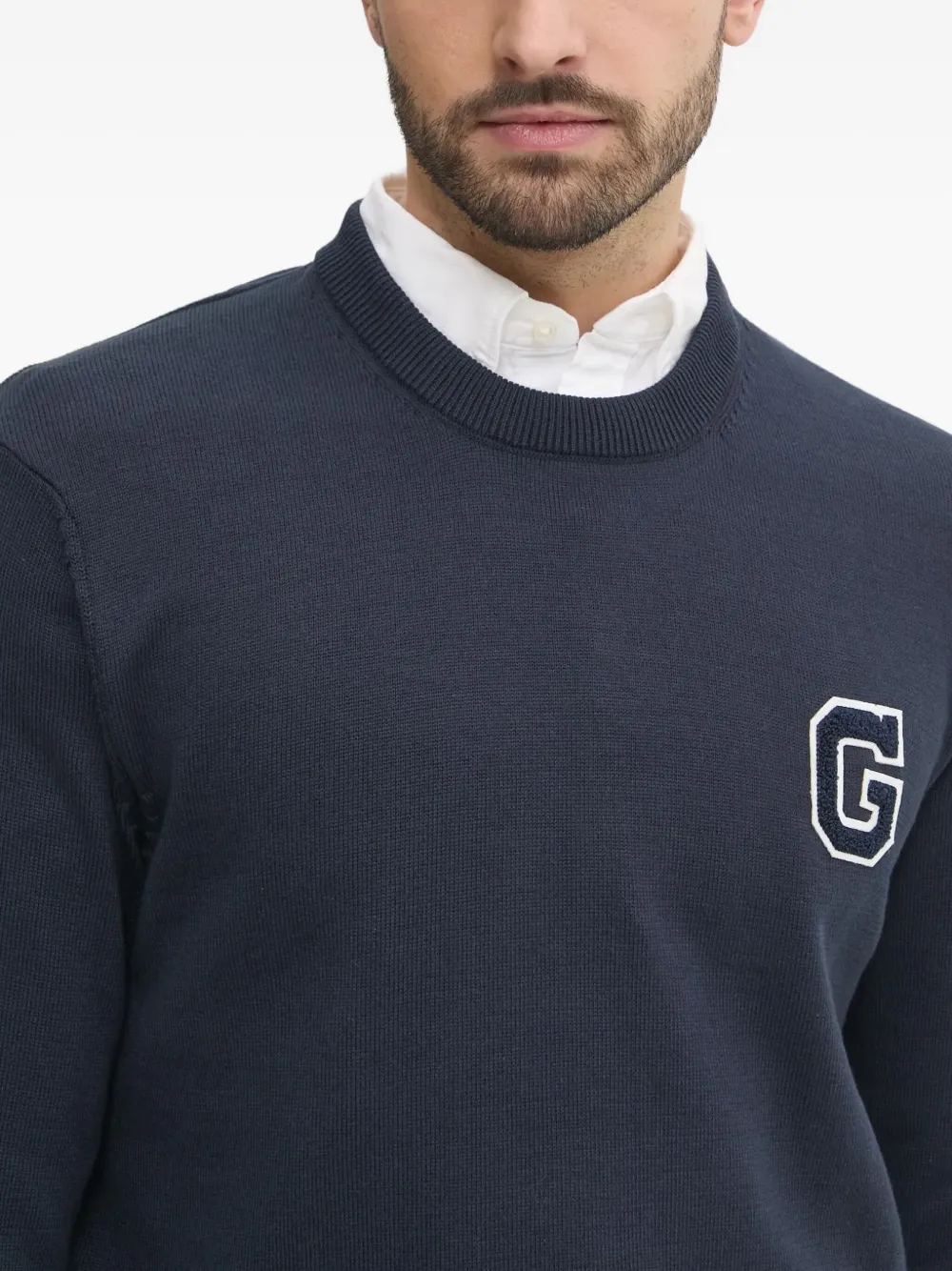 Gant Trui met ronde hals en logo-applicatie Blauw