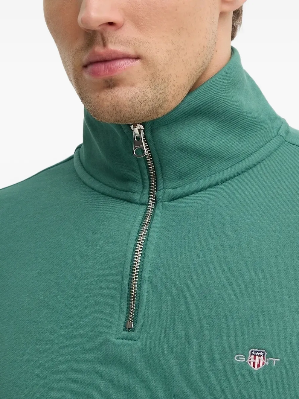 Gant Sweater met halve rits Groen