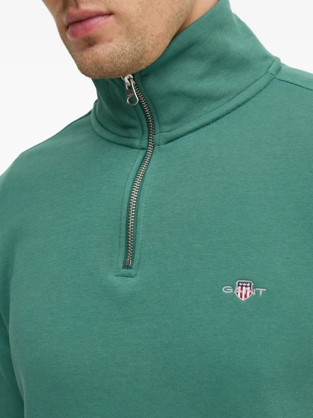 Gant Sweater met halve rits Groen