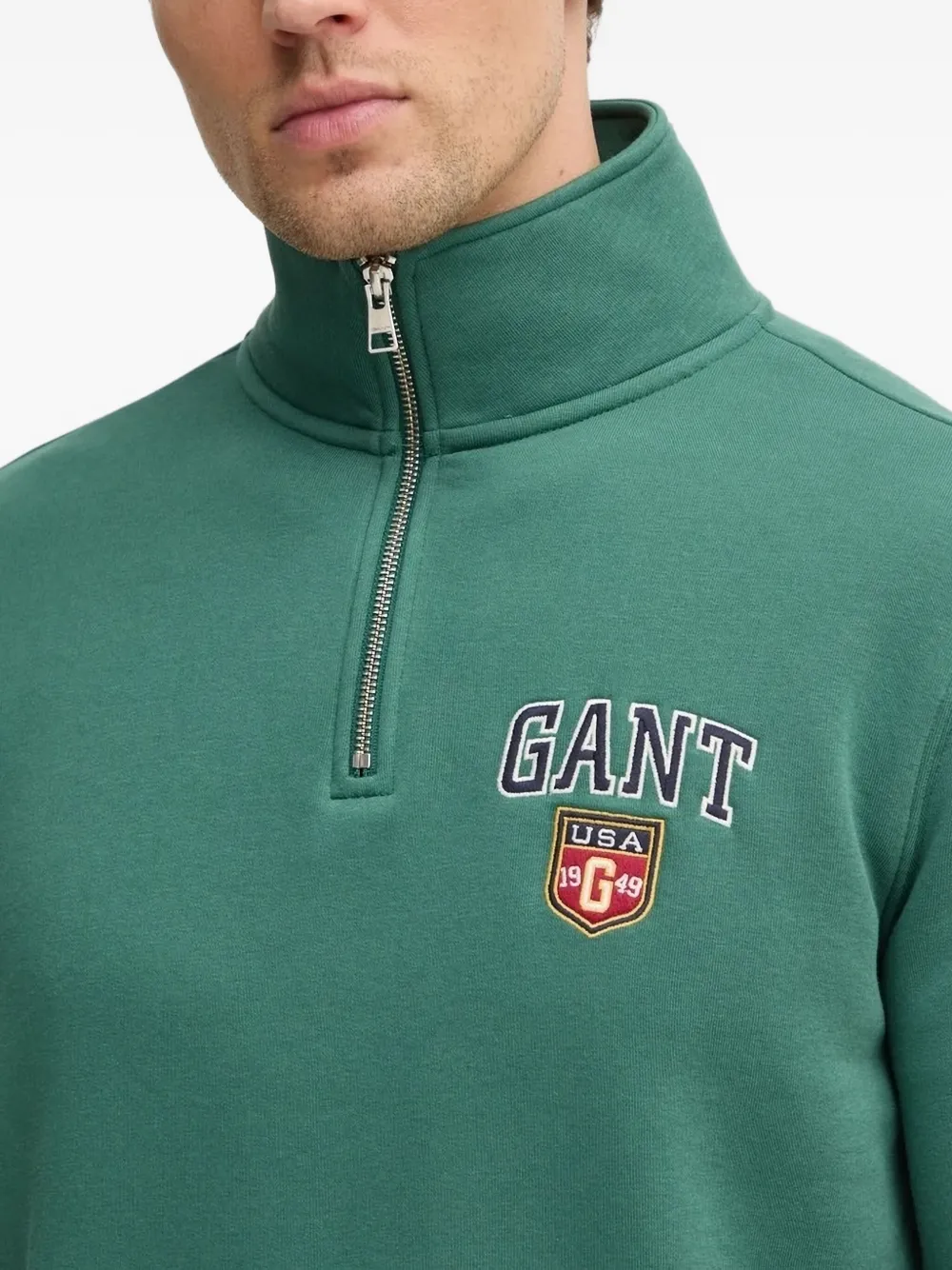 Gant logo-embroidered half-zip sweatshirt Groen