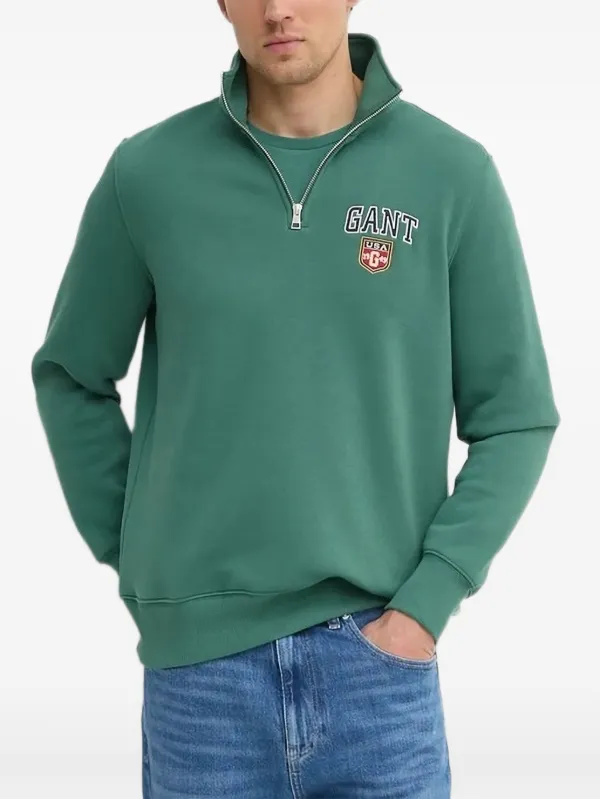 Gant logo-embroidered half-zip Sweatshirt Green FARFETCH PH