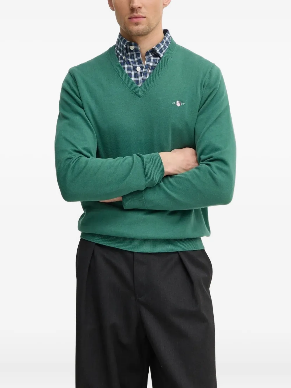Gant v-neck logo sweater Groen