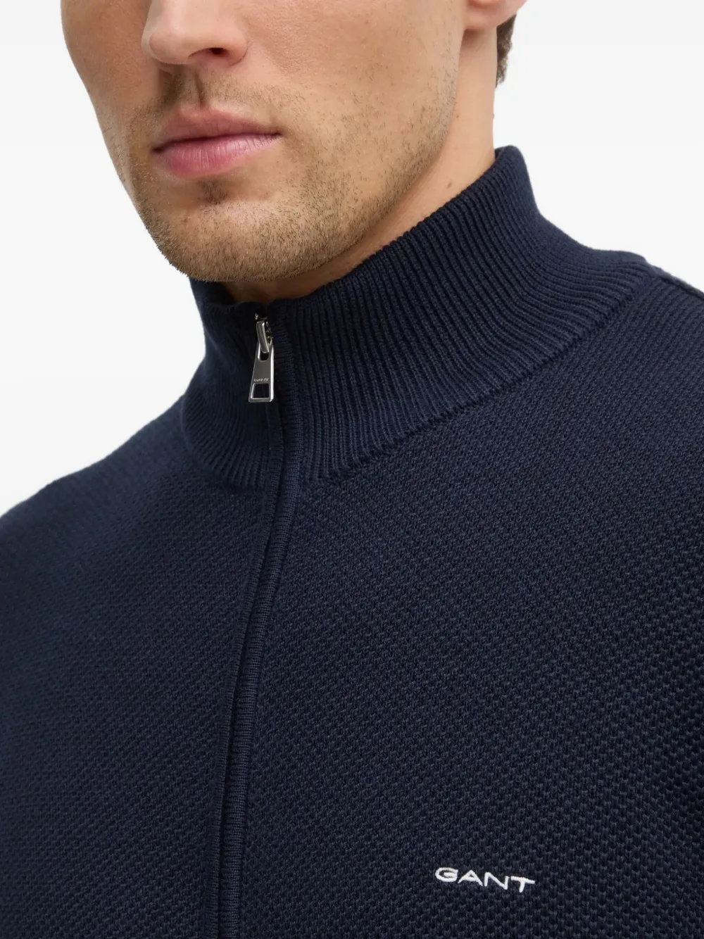Gant Zip-fastening Cotton Cardigan In Blue