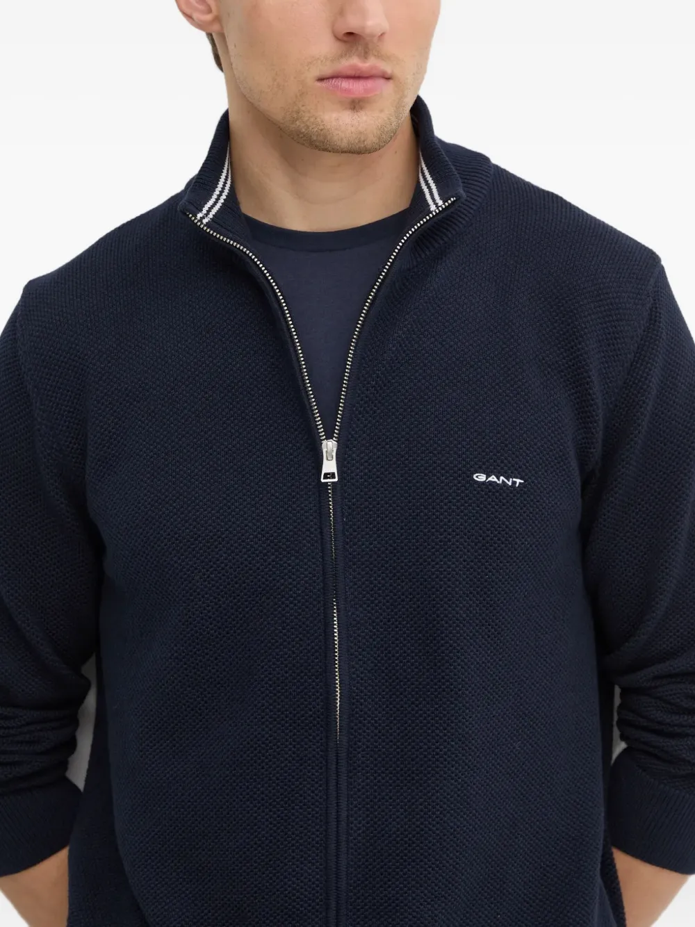 Gant Zip-fastening Cotton Cardigan In Blue