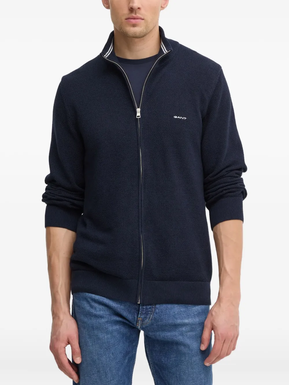 Gant Zip-fastening Cotton Cardigan In Blue