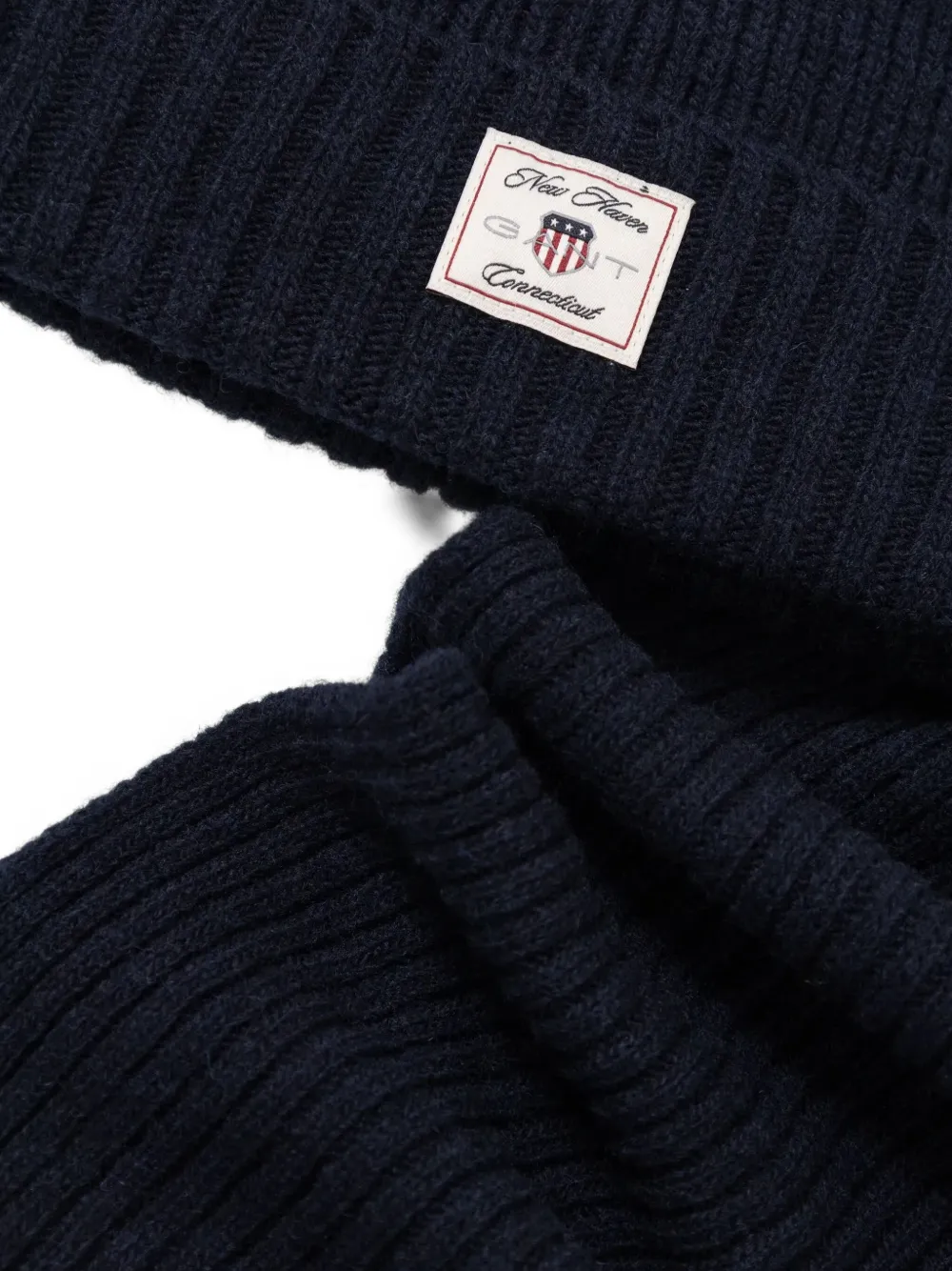 Gant Geribbelde muts en sjaal Blauw