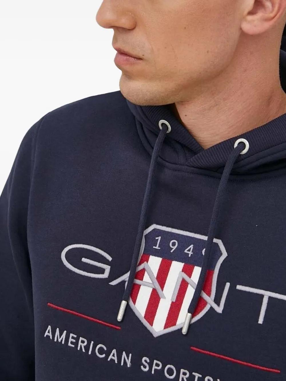 Gant Hoodie met geborduurd logo Blauw