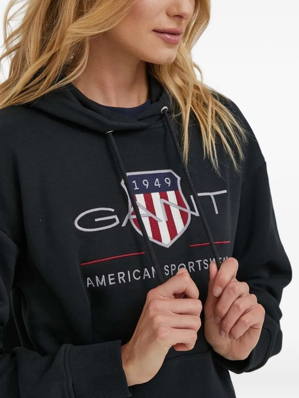 Gant Hoodie met logo Zwart