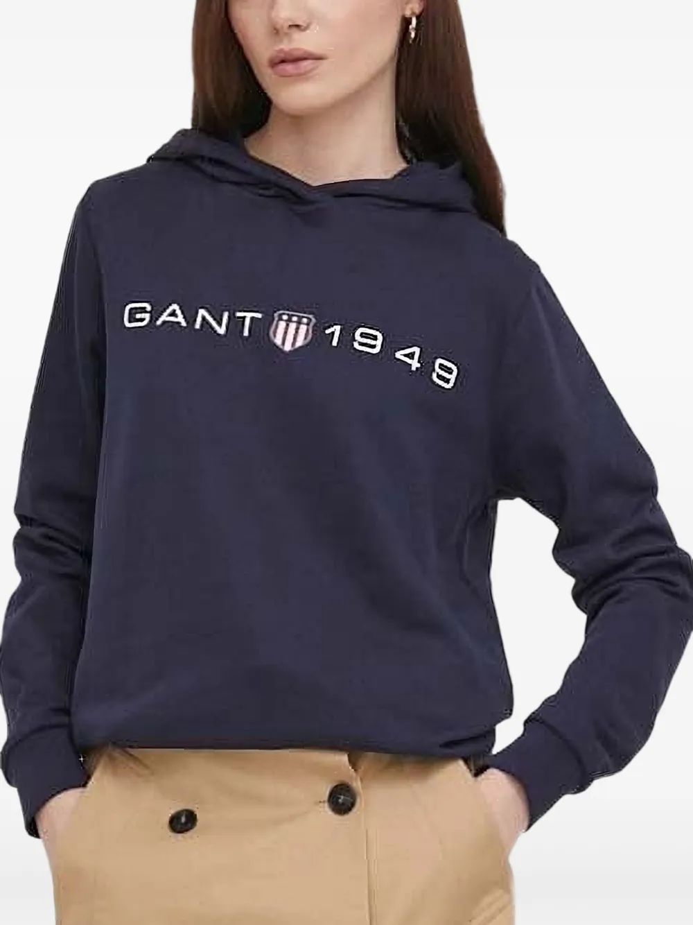 Gant Hoodie met geborduurd logo Blauw
