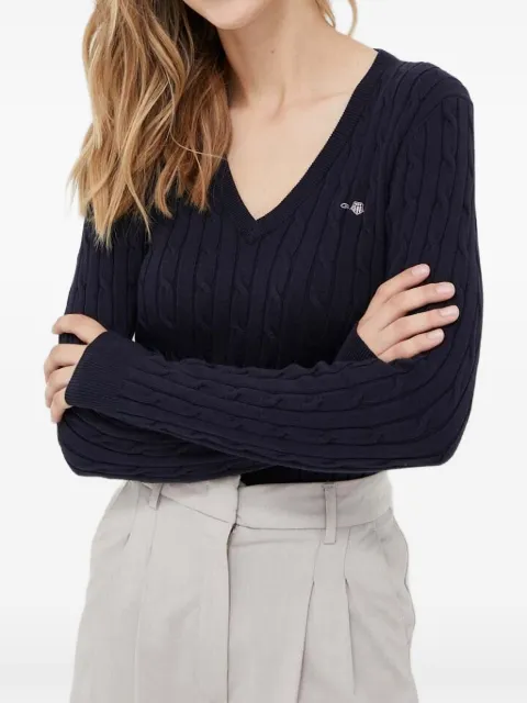 Gant kabelstrikket sweater med V-hals