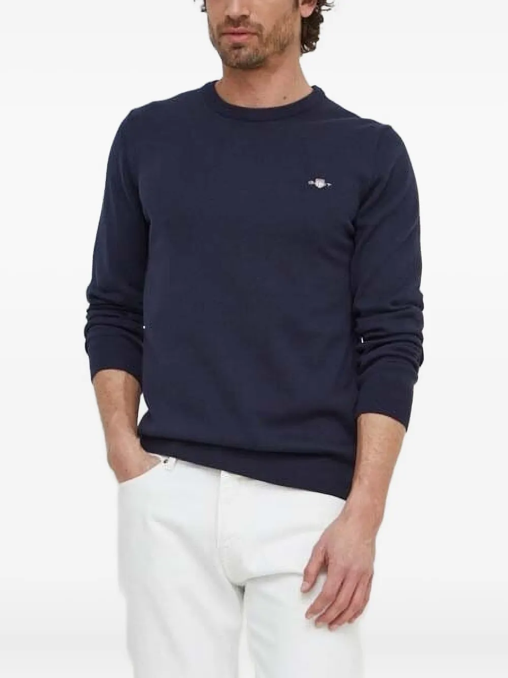 Gant Trui met geborduurd logo en ronde hals Blauw