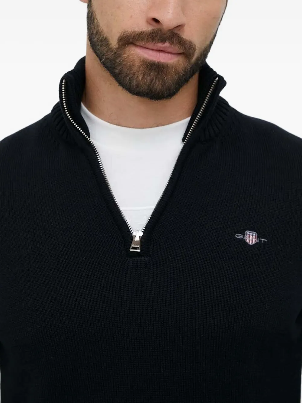 Gant Mens Regular Fit Shield Logo Half Zip Sweatshirt In Black