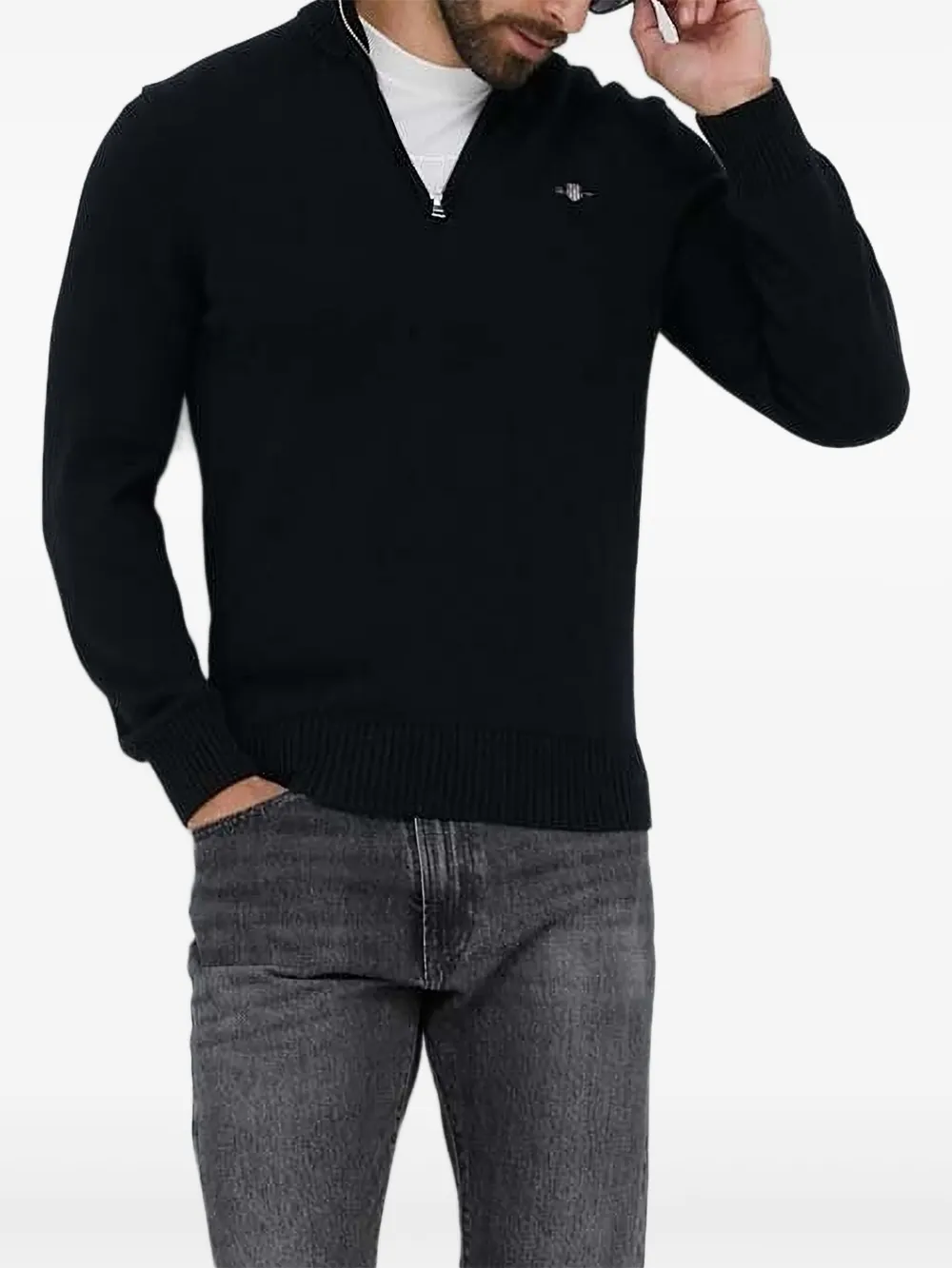 Gant Mens Regular Fit Shield Logo Half Zip Sweatshirt In 5 Black