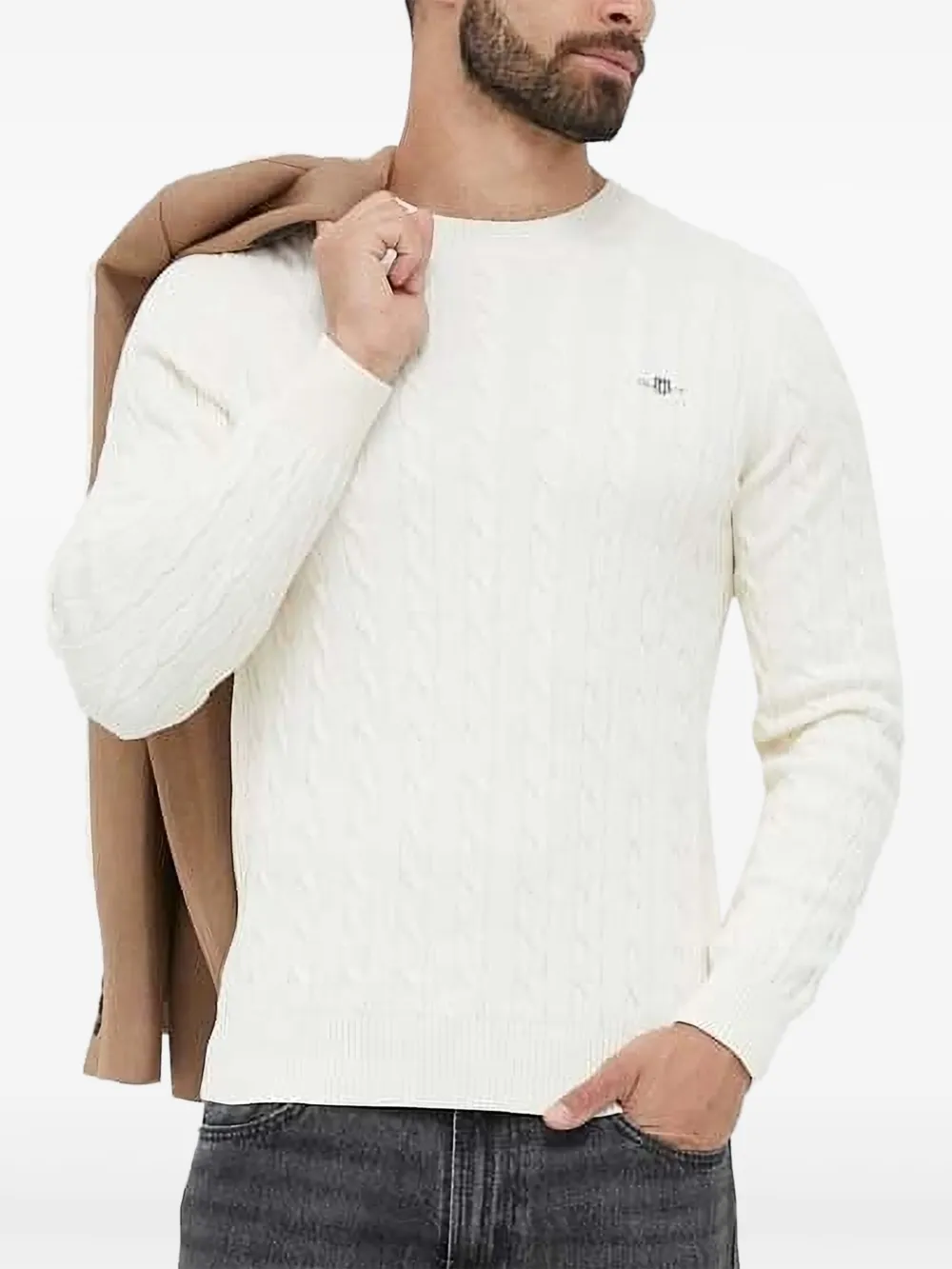 Gant cable-knit crew-neck sweater Wit