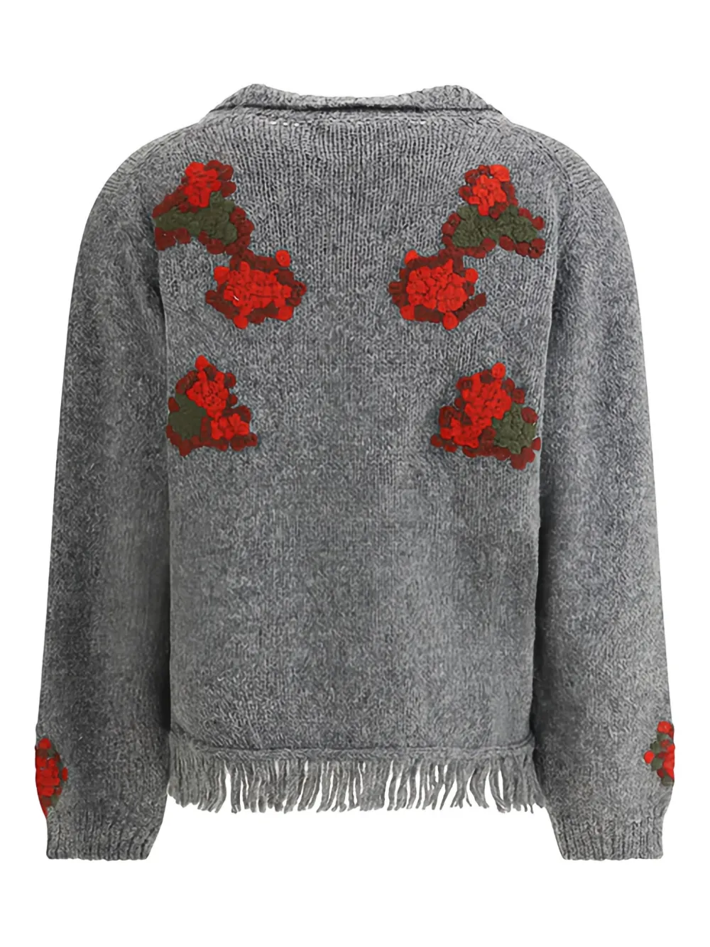 Baziszt Graphite fringed floral-embroidered sweater - Grijs