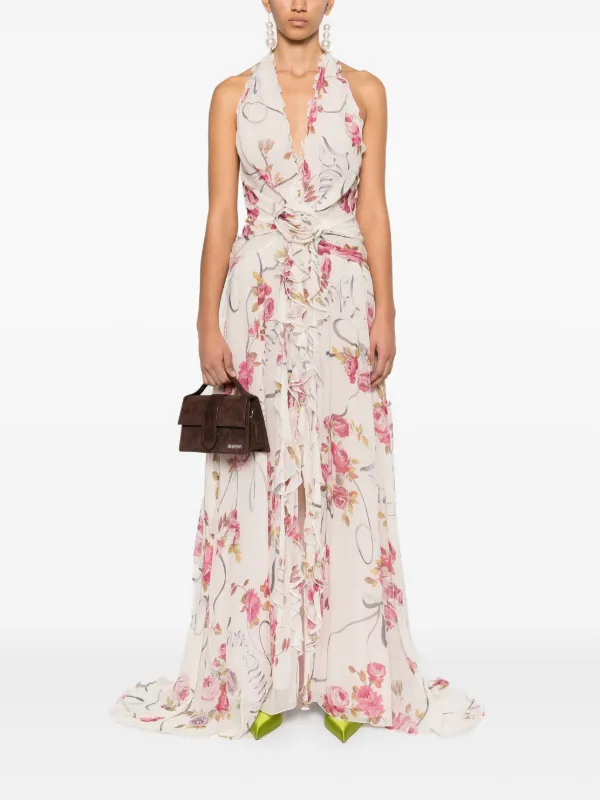 【関送込】BLUMARINE◆MAXI DRESS Long Dress With 3d Flower Decoration | Blumarine
