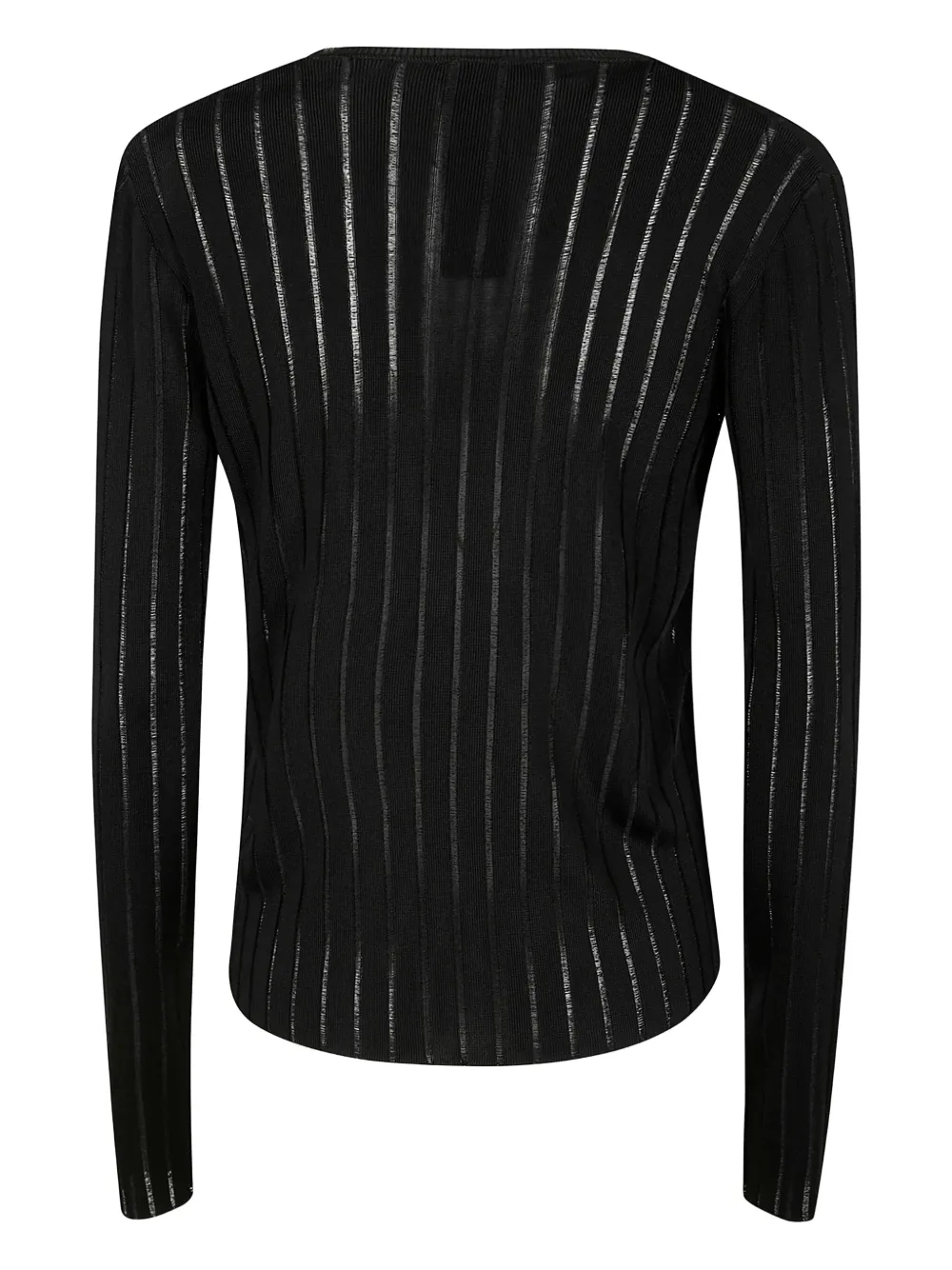 Sapio Sheer Striped V-neck Knit Sweater In Black