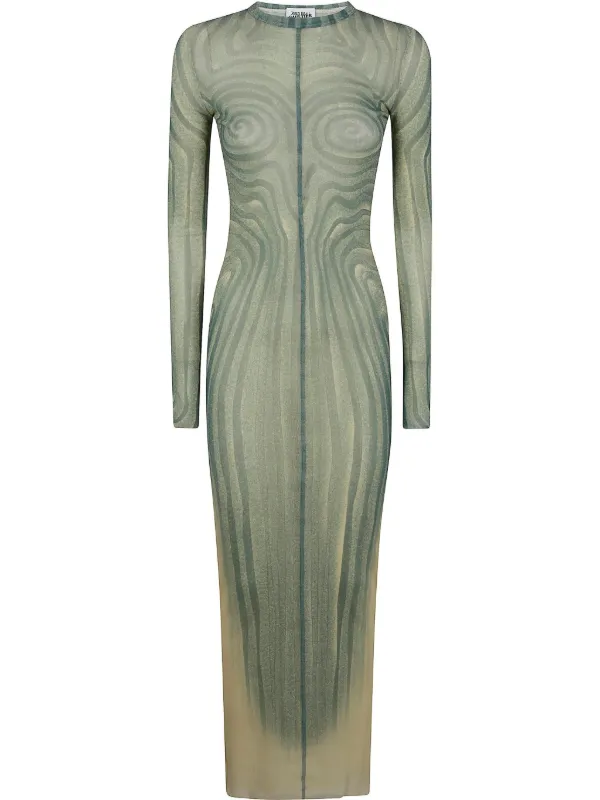 jean paul gaultier silk maxi dress Jean Paul Gaultier Spiral-print Maxi Dress