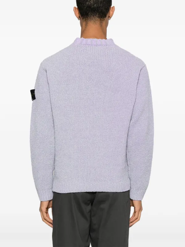 STONE  パープルニット Violet Hand Sewn Crystal Stand Collar Sweater in Alpaca-Mohair